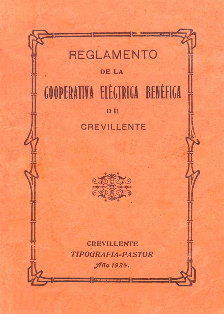 Portada reglamento Cooperativa Eléctrica Benéfica de Crevillent